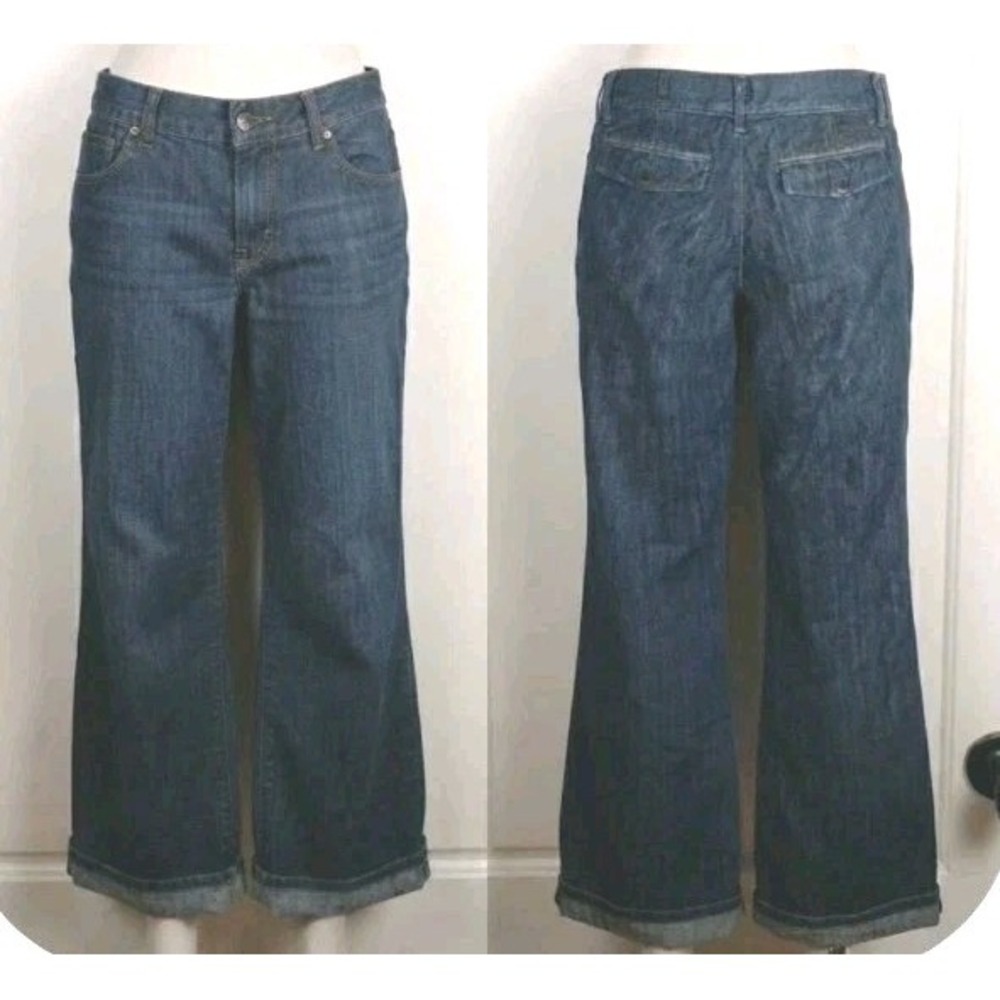 Old Navy Classic Rise Jeans Womens Size 14 Dark Wash Denim Wide Leg 100% Cotton